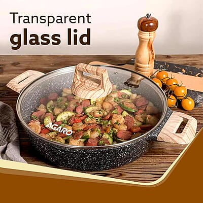 AGARO Imperial Granite Non Stick Kadai with Glass Lid, 3.8L / 28cm AGARO Imperial Granite Non Stick Kadai with Glass Lid, 3.8L / 28cm