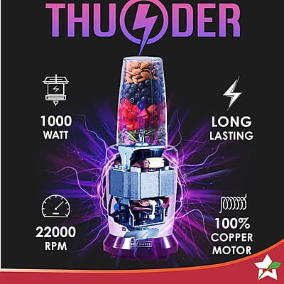Wonderchef Nutri-Blend Thunder, 22000 RPM Mixer-Grinder, Blender, Stainless Steel 6-Blade 1000W Wonderchef Nutri-Blend Thunder, 22000 RPM Mixer-Grinder, Blender, Stainless Steel 6-Blade 1000W