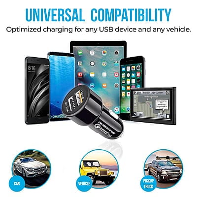 Ambrane 30W Fast Car Charger with Dual Output, Qualcomm Quick Charge 3.0 Compatible with all Cars (ACC11QC