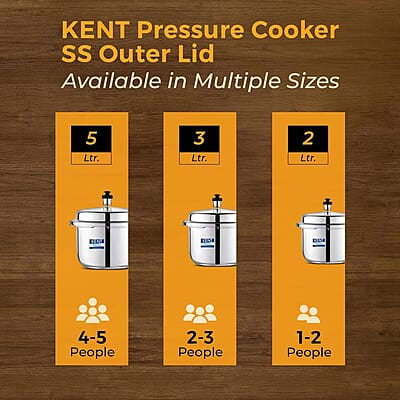 KENT Stainless Steel 5 Litre Pressure Cooker with SS Outer Lid KENT Stainless Steel 5 Litre Pressure Cooker with SS Outer Lid