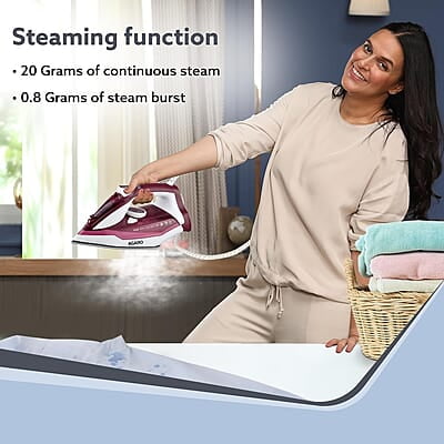 AGARO Imperial Steam Iron, 2200W, Ceramic Coated Sole Plate 350 Ml Water Tank AGARO Imperial Steam Iron, 2200W, Ceramic Coated Sole Plate 350 Ml Water Tank