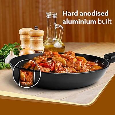AGARO Elite Hard Anodised Tapper Frying Pan, 1.5L Capacity, 24 cm Diameter AGARO Elite Hard Anodised Tapper Frying Pan, 1.5L Capacity, 24 cm Diameter