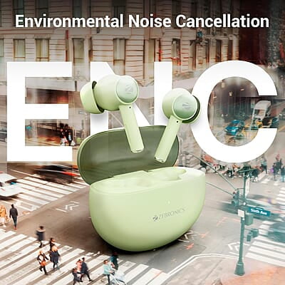 ZEBRONICS MIST in-Ear Wireless Earbuds, with up-to 27 Hours Backup, Environmental Noise Cancellation (ENC), Gaming Mode, Touch Control, Voice Assistant Support, Splash Proof Design