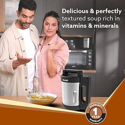 AGARO Elite Soup Maker, 1 Litre, Automatic Blending & Heating,6 Preset Cooking Functions, Copper Motor, Stainless Steel Blades, Grey AGARO Elite Soup Maker, 1 Litre, Automatic Blending & Heating,6 Preset Cooking Functions, Copper Motor, Stainless Steel Blades, Grey