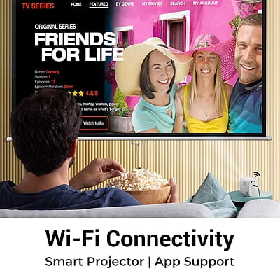 ZEBRONICS PIXAPLAY 53, Smart Vertical Projector, 3500 Lumens, 4K Support, 120 Inch Screen Size, Auto Focus, Auto Keystone, Bluetooth, HDMI, USB, WiFi, 1080p Support, APP Support, Miracast