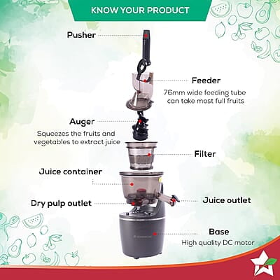 Wonderchef Regalia Full Fruit Cold Press Slow Juicer 55 Rpm Slow Juicer 240 Watts Powerful Dc Motor Wonderchef Regalia Full Fruit Cold Press Slow Juicer 55 Rpm Slow Juicer 240 Watts Powerful Dc Motor