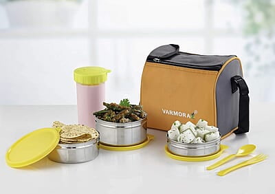 Varmora Stainless Steel Mini Lunch Box, Orange, 6 Pieces