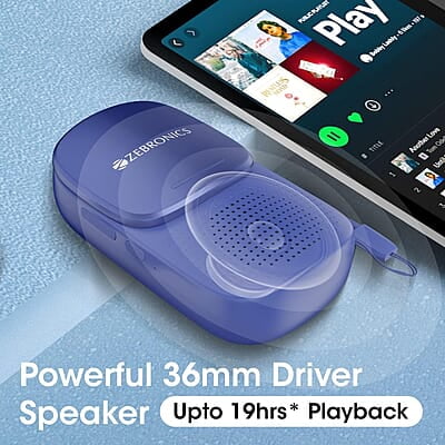 ZEBRONICS Sound Bomb X1 3-in-1 Wireless Bluetooth v5.0 In Ear Earbuds + Speaker Combo with 30 Hour Backup, Built-in LED Torch, Call Function, Voice Asst, Type C and Splash Proof Portable Design ZEBRONICS Sound Bomb X1 3-in-1 Wireless Bluetooth v5.0 In Ear Earbuds + Speaker Combo with 30 Hour Backup, Built-in LED Torch, Call Function, Voice Asst, Type C and Splash Proof Portable Design