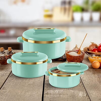 MILTON Curve Inner Stainless Steel Casserole Set of 3 (840 ml, 1300 ml, 1880 ml) MILTON Curve Inner Stainless Steel Casserole Set of 3 (840 ml, 1300 ml, 1880 ml)
