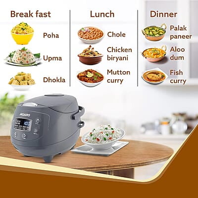 AGARO Imperial Electric Rice Cooker, 2L Ceramic Coated Inner Bowl, Steam Basket, 8 Preset Cooking Function with Advanced Fuzzy Logic 350W AGARO Imperial Electric Rice Cooker, 2L Ceramic Coated Inner Bowl, Steam Basket, 8 Preset Cooking Function with Advanced Fuzzy Logic 350W