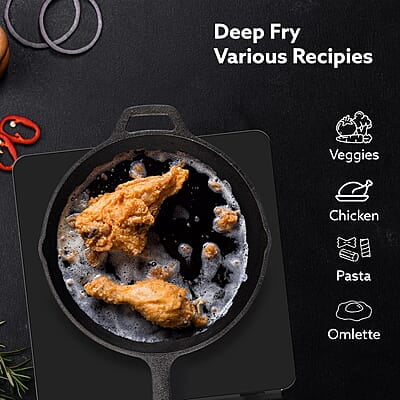 AGARO Royal Pre-Seasoned Cast Iron Frypan, 26 cm