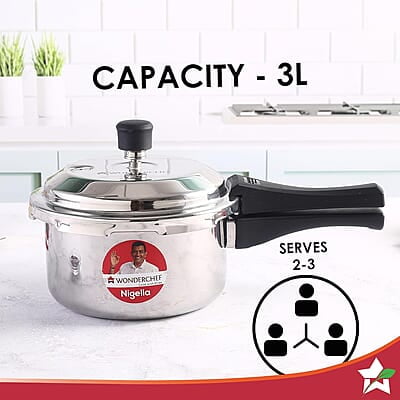 Wonderchef Nigella Tri-Ply Outer Lid Pressure Cooker 3L Wonderchef Nigella Tri-Ply Outer Lid Pressure Cooker 3L