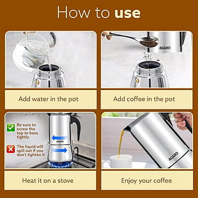 AGARO Royal Moka Pot, Stovetop & Induction Cooktop Classic Espresso & Coffee Maker, 200 Ml AGARO Royal Moka Pot, Stovetop & Induction Cooktop Classic Espresso & Coffee Maker, 200 Ml