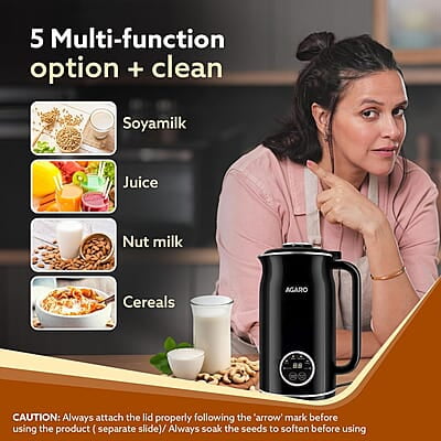 AGARO Regency Automatic Nut Milk Maker, Vegan Milk Machine, Make Vegan Milk From Nuts, Almonds, Soya, Oats etc, Boil Water, Juice, Cereals, Stainless Steel Body, 600ml, Black AGARO Regency Automatic Nut Milk Maker, Vegan Milk Machine, Make Vegan Milk From Nuts, Almonds, Soya, Oats etc, Boil Water, Juice, Cereals, Stainless Steel Body, 600ml, Black