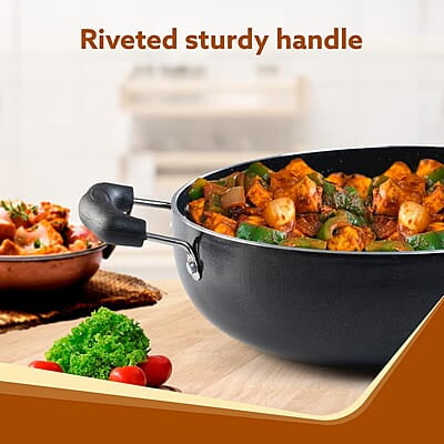 AGARO Elegant Non Stick Kadai with Glass Lid, 3.5L Capacity, 26 cm Diameter, Induction & Gas Oven AGARO Elegant Non Stick Kadai with Glass Lid, 3.5L Capacity, 26 cm Diameter, Induction & Gas Oven