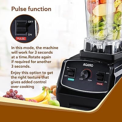 AGARO Grand Professional Blender/Grinder/Mixer, 2000 watts, 2 Litres BPA Free Jar, Commercial heavy duty blender, High Power & Speed Blender, 100% Copper Motor, Pulse Function, 8 Leaf SS Blade AGARO Grand Professional Blender/Grinder/Mixer, 2000 watts, 2 Litres BPA Free Jar, Commercial heavy duty blender, High Power & Speed Blender, 100% Copper Motor, Pulse Function, 8 Leaf SS Blade