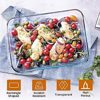 AGARO Elite Borosilicate Glass Baking Tray for Kitchen, 1600 ml Rectangle AGARO Elite Borosilicate Glass Baking Tray for Kitchen, 1600 ml Rectangle