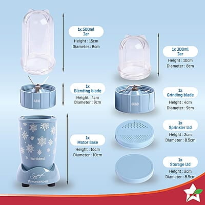 Wonderchef Nutri Blend Snowflakes, 22000 RPM 2 Unbreakable Jars, Stainless Steel Blades, 400 W Wonderchef Nutri Blend Snowflakes, 22000 RPM 2 Unbreakable Jars, Stainless Steel Blades, 400 W
