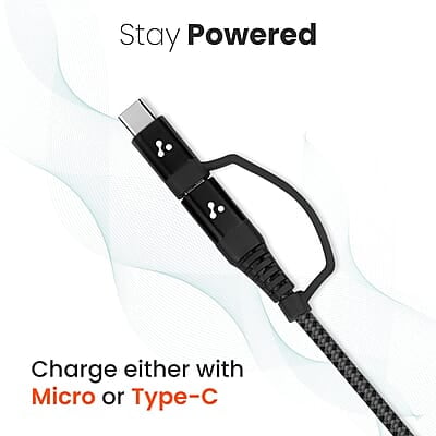 Ambrane 2 in 1 Type-C & Micro USB Cable with 3A Fast Charging Mobile Cable, 480 mbps Data Sync Ambrane 2 in 1 Type-C & Micro USB Cable with 3A Fast Charging Mobile Cable, 480 mbps Data Sync
