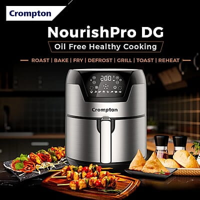 Crompton NourisPro DG 4.5 Ltr Digital Air Fryer with Quick Fry Technology 1500 Watts Double Inner Bowl for Easy Cleaning Crompton NourisPro DG 4.5 Ltr Digital Air Fryer with Quick Fry Technology 1500 Watts Double Inner Bowl for Easy Cleaning