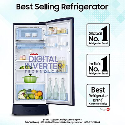 Samsung 183 L, 5 Star, Digital Inverter, Direct-Cool Single Door Refrigerator Samsung 183 L, 5 Star, Digital Inverter, Direct-Cool Single Door Refrigerator