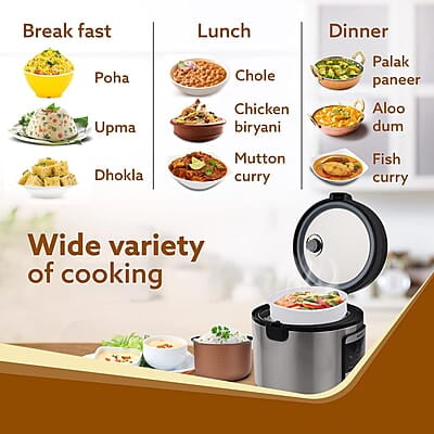 AGARO Royal Electric Rice Cooker, 5L Ceramic Coated Inner Bowl, Steam Basket, 6 Preset Cooking Function AGARO Royal Electric Rice Cooker, 5L Ceramic Coated Inner Bowl, Steam Basket, 6 Preset Cooking Function
