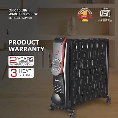 Havells OFR 15 Wave Fin DIGI with 3 Heat Setting, 2500 watt, Automatic Digital Control of Temperature