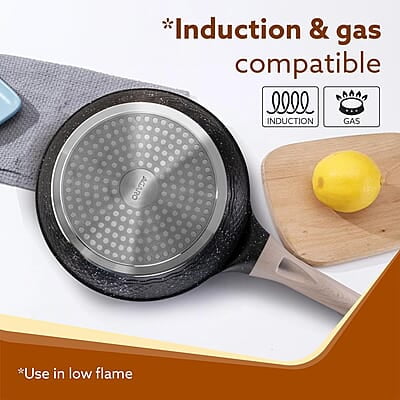 AGARO Imperial Granite Non Stick Frypan with Glass Lid, 1.6L / 24cm, Cast Aluminium Body