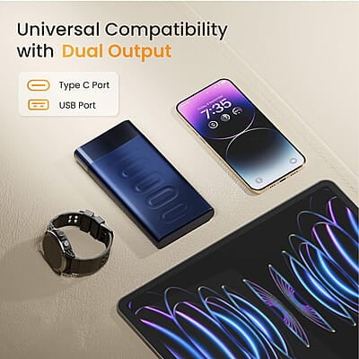 Ambrane 10000mAh Slim Power Bank, 20W Fast Charging, Dual Output, Type C PD (Input & Output), Quick Charge Ambrane 10000mAh Slim Power Bank, 20W Fast Charging, Dual Output, Type C PD (Input & Output), Quick Charge