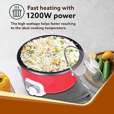 AGARO Regal Electric Multi Cooking Pot, 3L, 1200W, Steamer, Fryer, Aluminium Pot, Glass Lid AGARO Regal Electric Multi Cooking Pot, 3L, 1200W, Steamer, Fryer, Aluminium Pot, Glass Lid