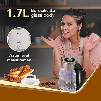 AGARO Supreme Electric Glass Kettle With Tea & Coffee Infuser, 1.7 liter, Borosilicate Glass Body 1850W AGARO Supreme Electric Glass Kettle With Tea & Coffee Infuser, 1.7 liter, Borosilicate Glass Body 1850W