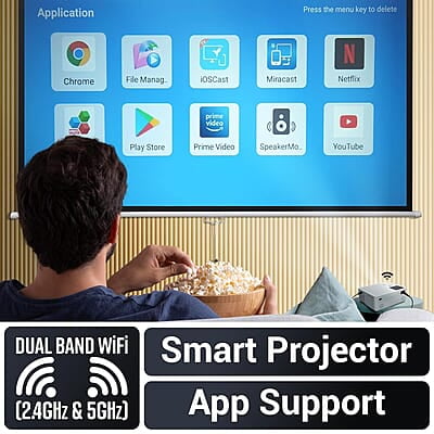 ZEBRONICS PIXAPLAY 58, Smart Projector, 11500 Lumens, 4K Support, 210 Inch Screen Size, Quad Core Processor, Bluetooth, HDMI, USB, WiFi, AUX, 1080p Native, APP Support, Miracast ZEBRONICS PIXAPLAY 58, Smart Projector, 11500 Lumens, 4K Support, 210 Inch Screen Size, Quad Core Processor, Bluetooth, HDMI, USB, WiFi, AUX, 1080p Native, APP Support, Miracast
