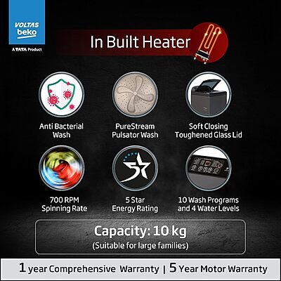 Voltas Beko, A Tata Product 10 Kg 5 Star Fully-Automatic Top Loading Washing Machine Voltas Beko, A Tata Product 10 Kg 5 Star Fully-Automatic Top Loading Washing Machine