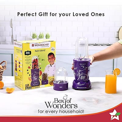 Wonderchef Nutri-blend Mixer, Grinder & Blender 400 Watt 22000 RPM 2 Unbreakable Jars Purple Wonderchef Nutri-blend Mixer, Grinder & Blender 400 Watt 22000 RPM 2 Unbreakable Jars Purple