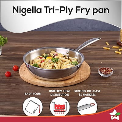Wonderchef Nigella Tri-ply Stainless Steel 20 cm Fry Pan 1.1 litre 2.5mm Thickness Wonderchef Nigella Tri-ply Stainless Steel 20 cm Fry Pan 1.1 litre 2.5mm Thickness