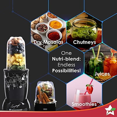 Wonderchef Nutri Blend Photon with Sipper Lid 22000 RPM, 400W Grinder,Blender & Smoothie Maker Wonderchef Nutri Blend Photon with Sipper Lid 22000 RPM, 400W Grinder,Blender & Smoothie Maker