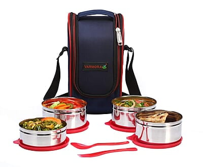 Varmora Stainless Steel Mini Lunch Box, Blue, 4 Pieces