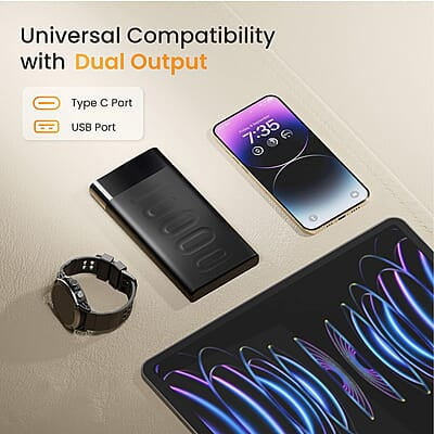 Ambrane 10000mAh Slim Power Bank, 20W Fast Charging, Dual Output, Type C PD (Input & Output), Quick Charge Ambrane 10000mAh Slim Power Bank, 20W Fast Charging, Dual Output, Type C PD (Input & Output), Quick Charge