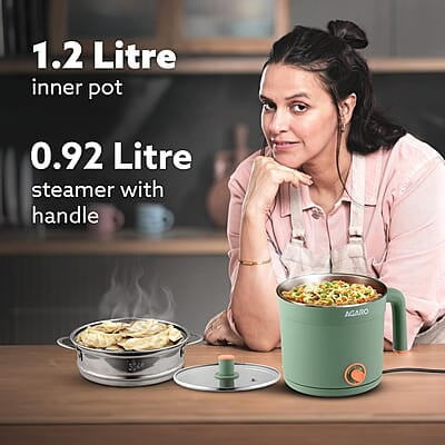 AGARO Regency Multi Cook Kettle With Steamer, 1.2L Inner Pot, Double Layered Body, Variable Temperature Settings