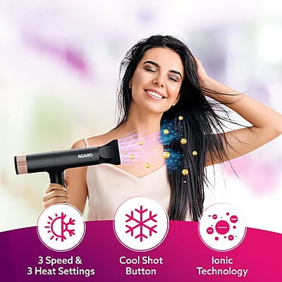 AGARO Bldc Professional Hair Dryer 2000 Watts,110000 Rpm,Fast Drying,3 Speed 3 Temperature Settings AGARO Bldc Professional Hair Dryer 2000 Watts,110000 Rpm,Fast Drying,3 Speed 3 Temperature Settings