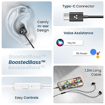 Ambrane Type-C Wired Earphones, 10Mm Bass Drivers, Inline Controls for Type C Smartphones, Iphone 15 & Laptop, 1.2M Braided Anti Tangle Wire with Mic for Clear Calling Stringz 03 Ambrane Type-C Wired Earphones, 10Mm Bass Drivers, Inline Controls for Type C Smartphones, Iphone 15 & Laptop, 1.2M Braided Anti Tangle Wire with Mic for Clear Calling Stringz 03