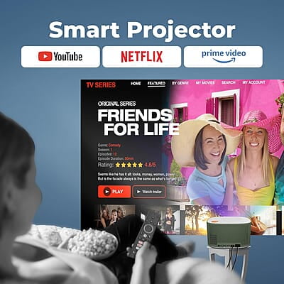 ZEBRONICS PIXAPLAY 26, Smart LED Projector, Dolby Audio, 5000 Lumens, Upto 200" Screen Size, Quad Core Processor, Auto Focus & Keystone, Bluetooth, WiFi, HDMI-ARC, APP Support, Miracast