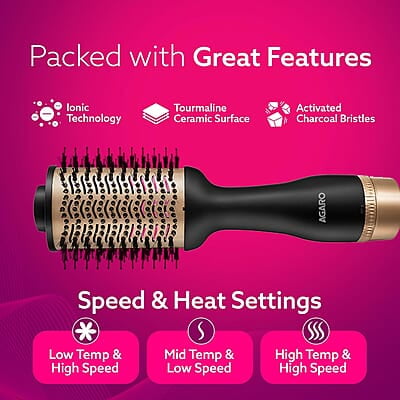 AGARO HV2179 1200 Watts Professional Volumizer Hair Dryer, 24K Gold Styling Surface AGARO HV2179 1200 Watts Professional Volumizer Hair Dryer, 24K Gold Styling Surface