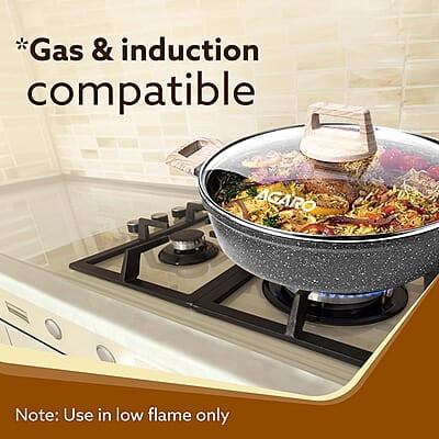 AGARO Imperial Granite Non Stick Kadai with Glass Lid, 3.8L / 28cm AGARO Imperial Granite Non Stick Kadai with Glass Lid, 3.8L / 28cm