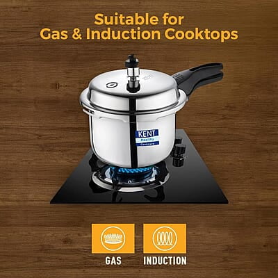 KENT Stainless Steel 2 Litre Pressure Cooker with SS Outer Lid KENT Stainless Steel 2 Litre Pressure Cooker with SS Outer Lid
