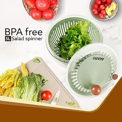AGARO Elite Salad Spinner, 5L, Vegetable Cleaner, Removes Excess Water and Pesticides, Cleans Vegetables Thoroughly, Use for Mixing Salad with Dressing