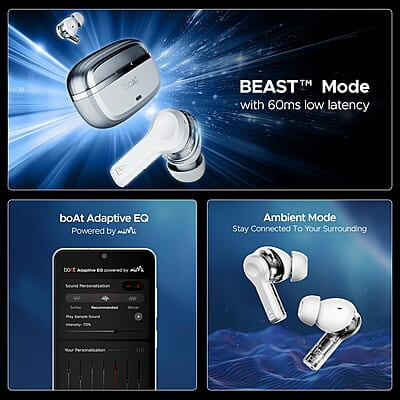 boAt Nirvana Space Truly Wireless in-Ear w/ 360º Spatial Audio, ANC Up to 32dB, 100hrs Playback, 4 Mics with AI-ENx™, Adaptive EQ, in-Ear Detection, DLC Drivers & Fast Pair boAt Nirvana Space Truly Wireless in-Ear w/ 360º Spatial Audio, ANC Up to 32dB, 100hrs Playback, 4 Mics with AI-ENx™, Adaptive EQ, in-Ear Detection, DLC Drivers & Fast Pair