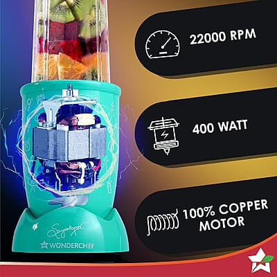 Wonderchef Nutri-blend GO, 22000 RPM 400 W 1 Unbreakable Jar Wonderchef Nutri-blend GO, 22000 RPM 400 W 1 Unbreakable Jar