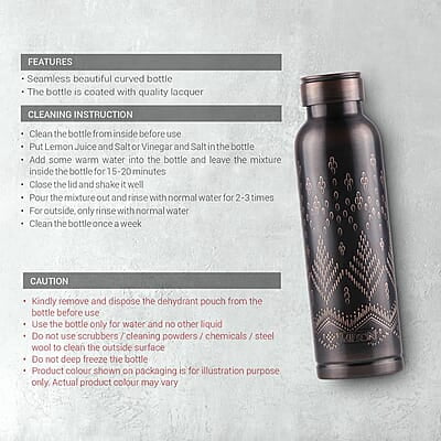 MILTON Copper Swasth Water Bottle, 940 ml, Black Ethnic Lacquer Coating, Curved bottle MILTON Copper Swasth Water Bottle, 940 ml, Black Ethnic Lacquer Coating, Curved bottle