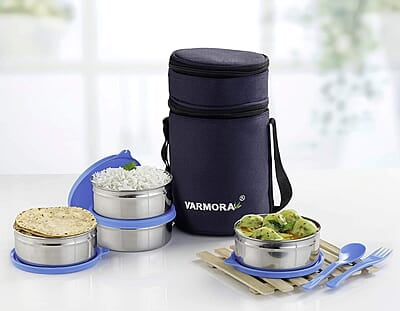 Varmora SS QuattroStainless Steel Lunch Box For Office, 390 ML- 4 Containers Varmora SS QuattroStainless Steel Lunch Box For Office, 390 ML- 4 Containers